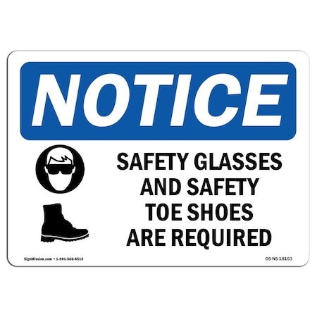 Signmission OSHA Sign, Safety Glasses And Safety Toe With Symbol, 24in X 18in Decal, 24" W, 18" H, Landscape OS-NS-D-1824-L-18163